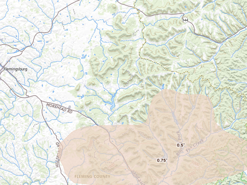 Radar-estimated hail-size map of the storm over Wallingford, KY on Aug 22, 2026