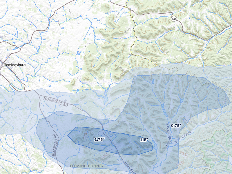 NEXRAD radar-signature map of the hail storm over Wallingford, KY on Aug 22, 2026