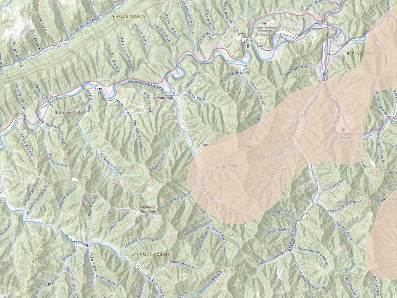 Radar-estimated hail-size map of the storm over Wallins Creek, KY