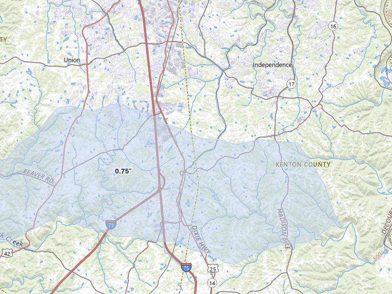 NEXRAD radar-signature map of the hail storm over Walton, KY on May 16, 2026