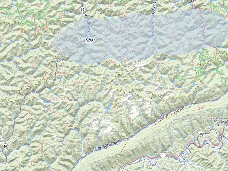 NEXRAD radar-signature map of the hail storm over Warbranch, KY on Apr 27, 2026