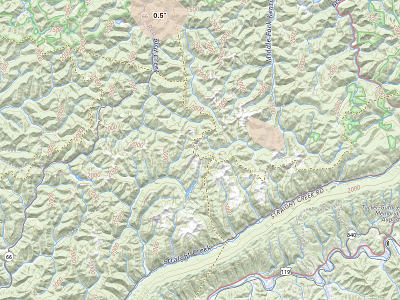 Radar-estimated hail-size map of the storm over Warbranch, KY on Aug 22, 2026