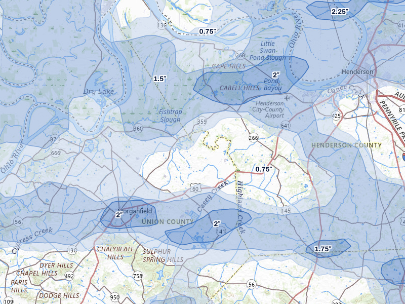 NEXRAD radar-signature map of the hail over Waverly, KY