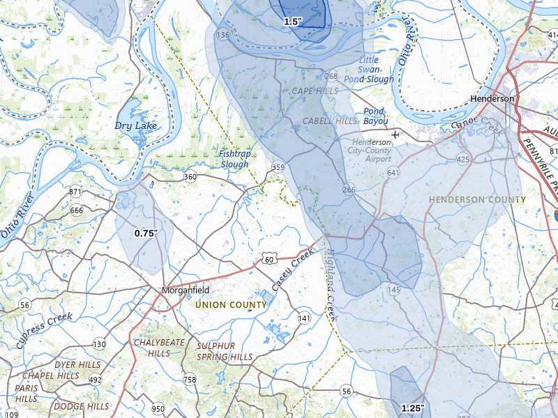 NEXRAD radar-signature map of the hail storm over Waverly, KY on Jul 26, 2026