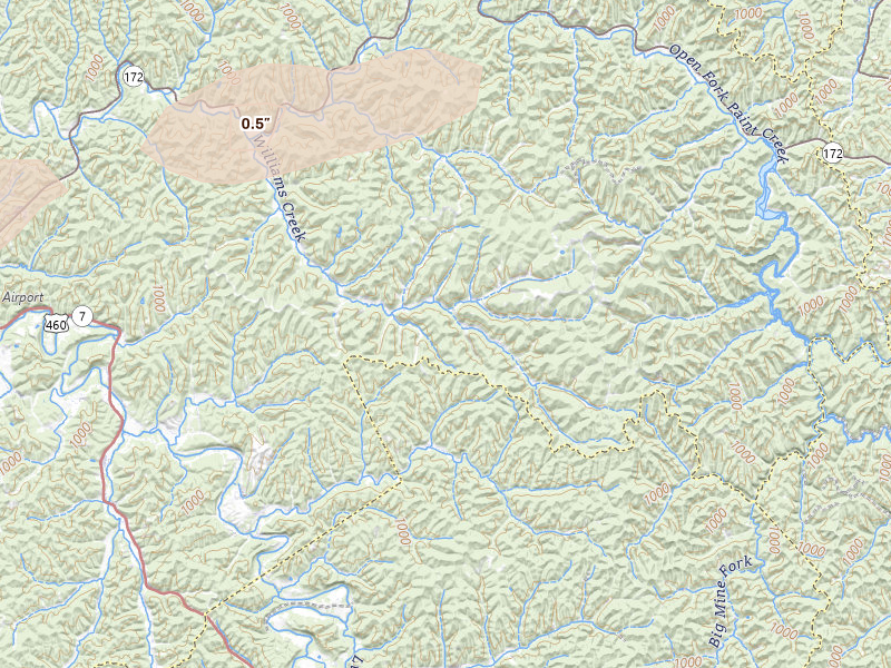 Radar-estimated hail-size map of the storm over West Liberty, KY on Apr 1, 2026