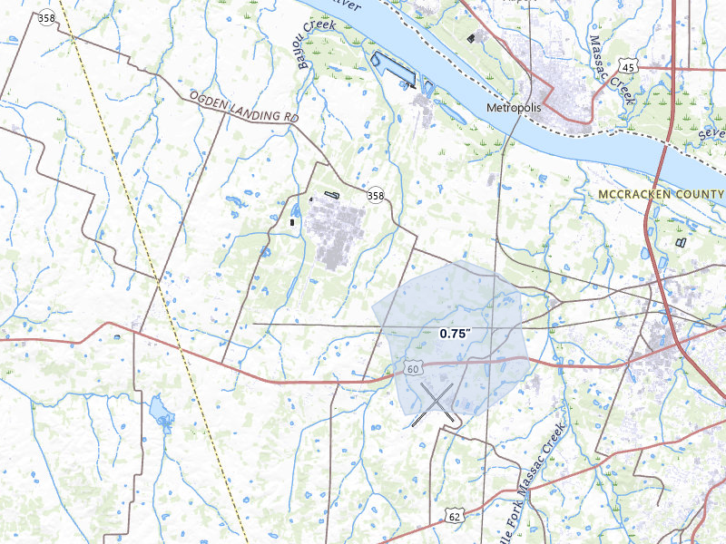 NEXRAD radar-signature map of the hail storm over West Paducah, KY on Jun 27, 2026