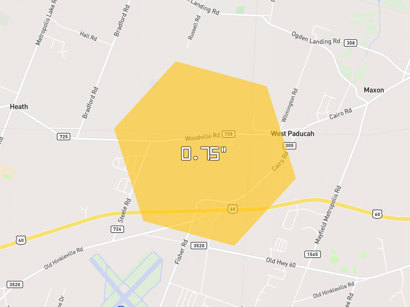 Hail map of West Paducah, KY on Jun 27, 2026, hail up to 0.75"