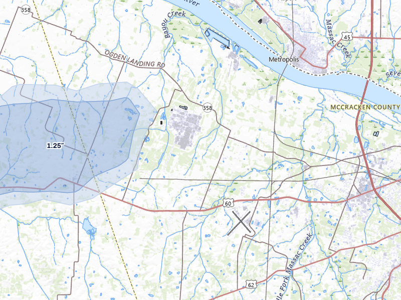 NEXRAD radar-signature map of the hail over West Paducah, KY