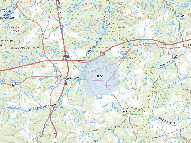 NEXRAD radar-signature map of the hail storm over White Plains, KY on Jun 9, 2026