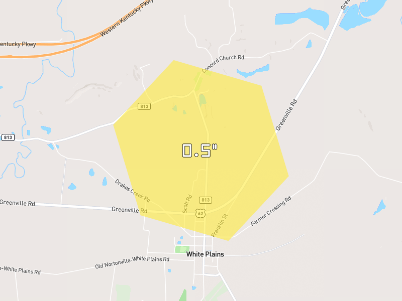 Hail map of White Plains, KY on Jun 9, 2026, hail up to 0.5"