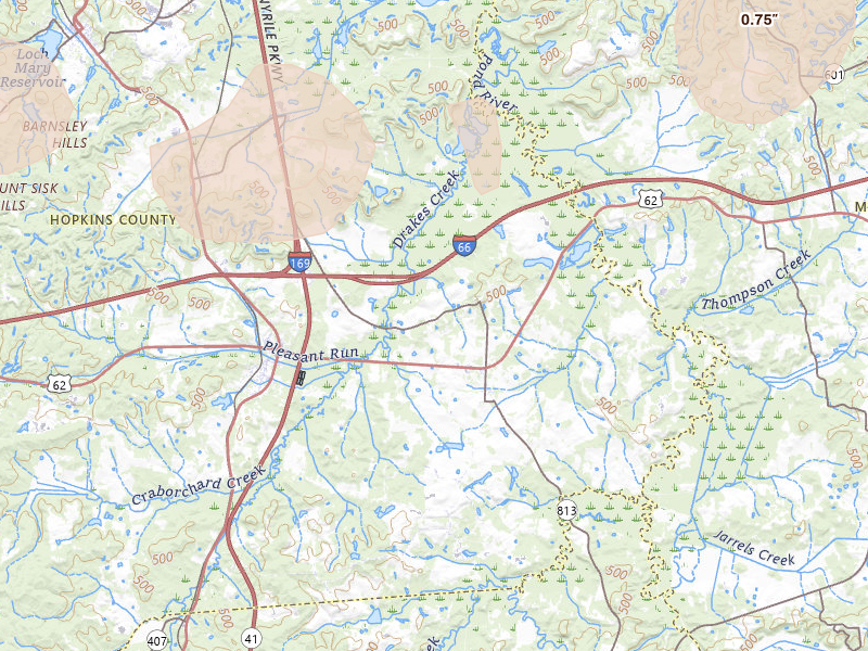 Radar-estimated hail-size map of the storm over White Plains, KY on Jul 2, 2026