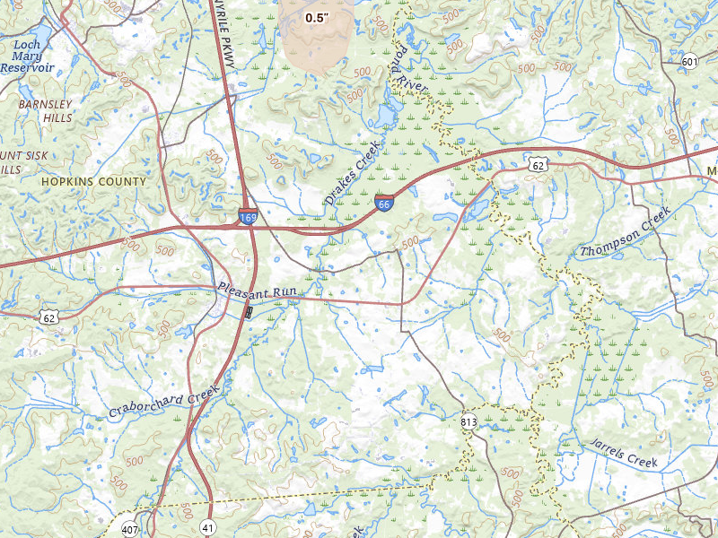 Radar-estimated hail-size map of the storm over White Plains, KY on Jul 3, 2026