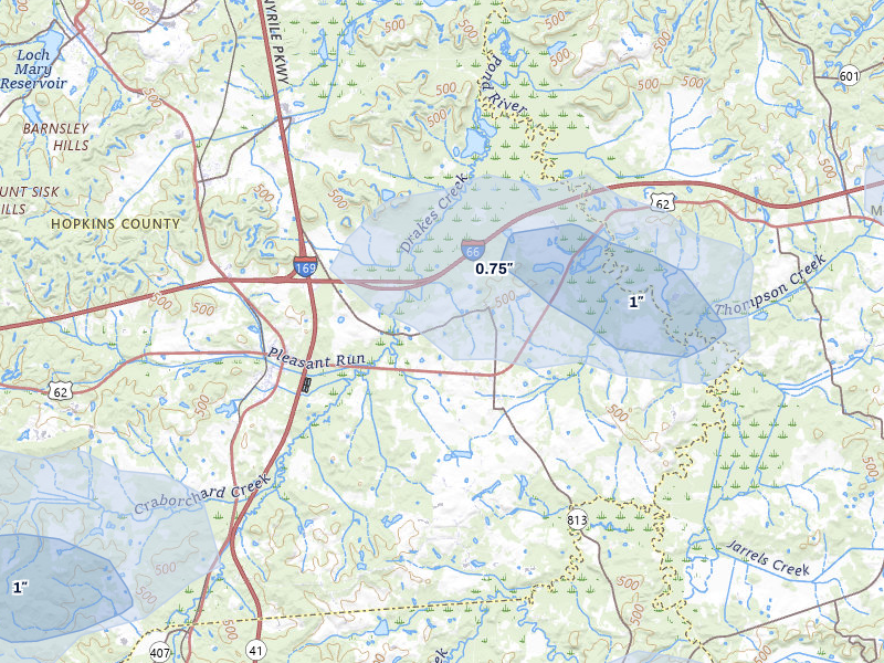 NEXRAD radar-signature map of the hail storm over White Plains, KY on Jul 5, 2026