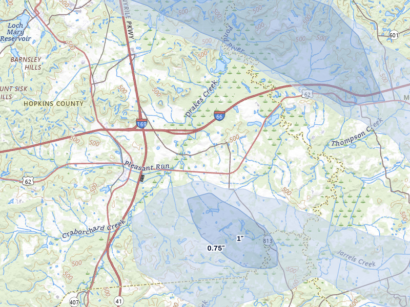 NEXRAD radar-signature map of the hail over White Plains, KY