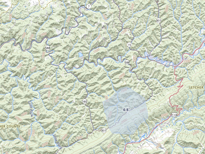 NEXRAD radar-signature map of the hail storm over Whitesburg, KY on Jul 6, 2026