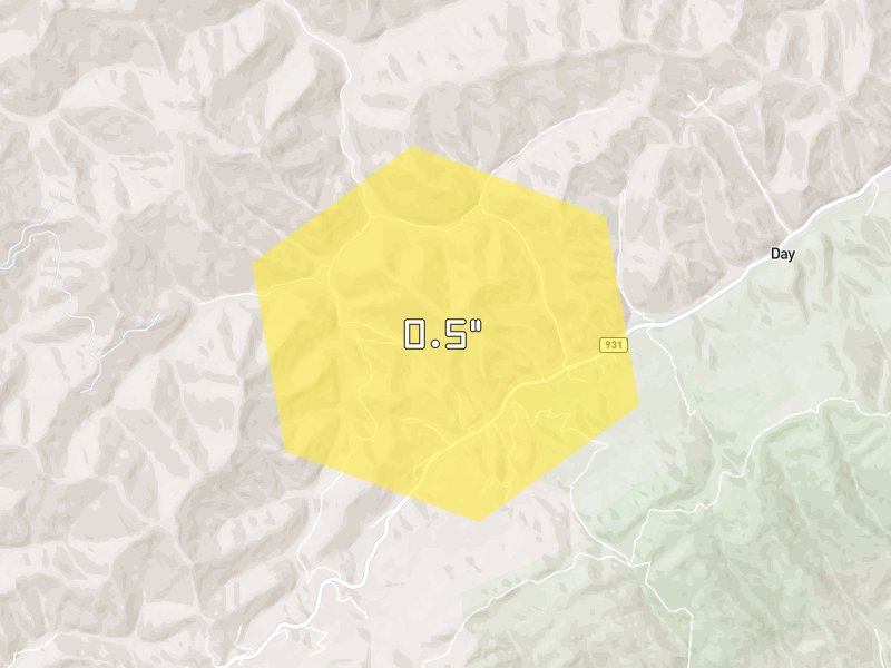 Hail map of Whitesburg, KY on Jul 6, 2026, hail up to 0.5"