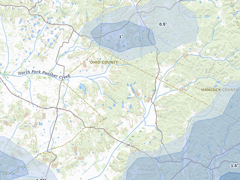 NEXRAD radar-signature map of the hail storm over Whitesville, KY on Jul 9, 2026