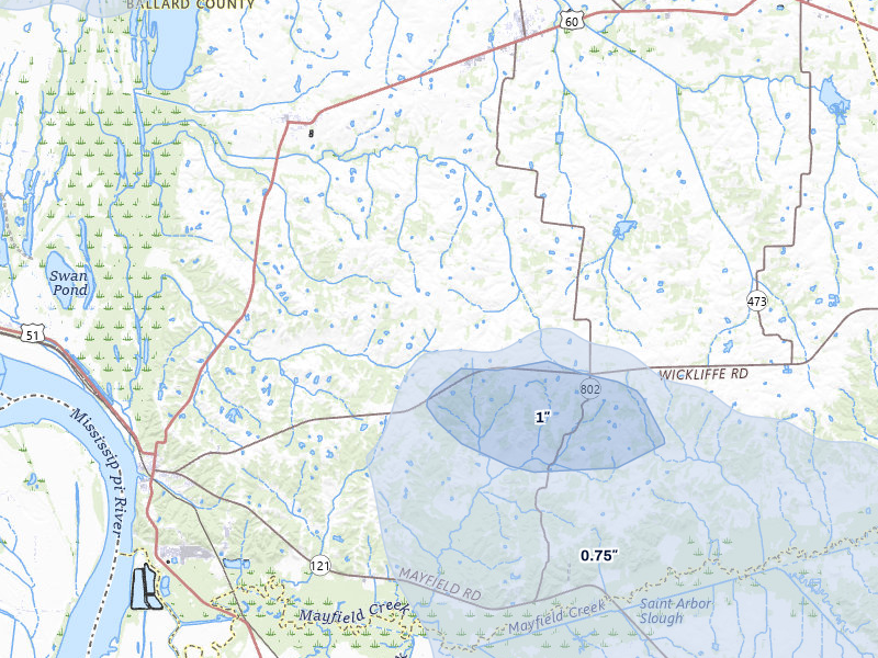 NEXRAD radar-signature map of the hail over Wickliffe, KY