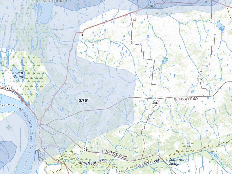 NEXRAD radar-signature map of the hail over Wickliffe, KY