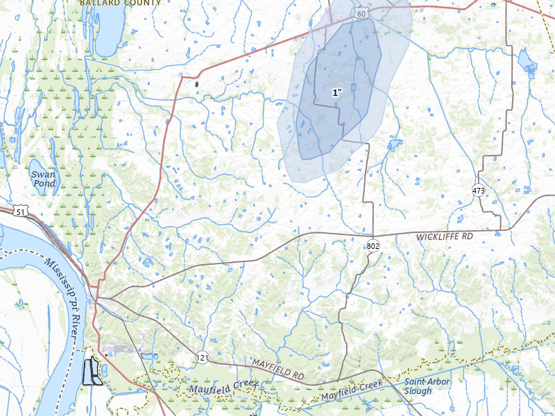 NEXRAD radar-signature map of the hail storm over Wickliffe, KY on Jul 7, 2026