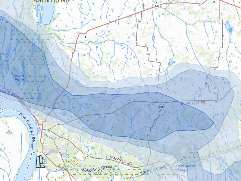 NEXRAD radar-signature map of the hail storm over Wickliffe, KY on Jul 9, 2026