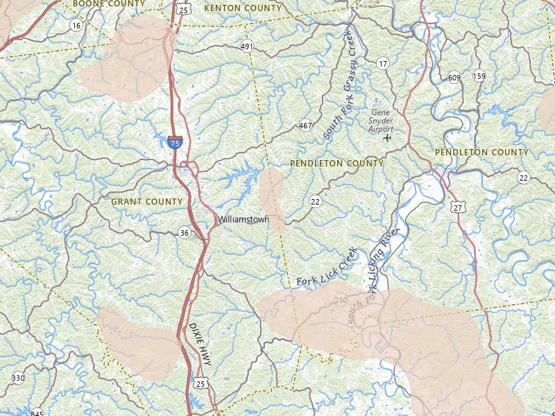 Radar-estimated hail-size map of the storm over Williamstown, KY on Aug 11, 2026