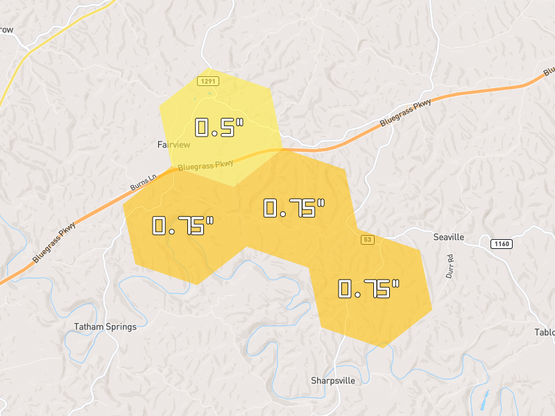 Hail map of Willisburg, KY on Jul 21, 2026, hail up to 0.75"