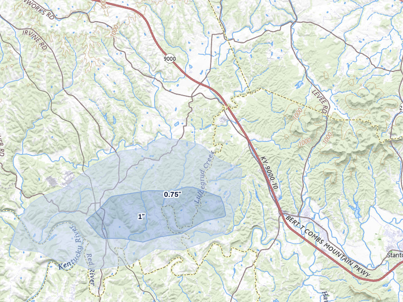 NEXRAD radar-signature map of the hail over Winchester, KY