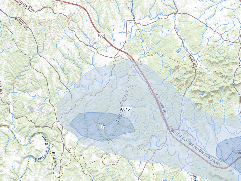 NEXRAD radar-signature map of the hail storm over Winchester, KY on Aug 13, 2026