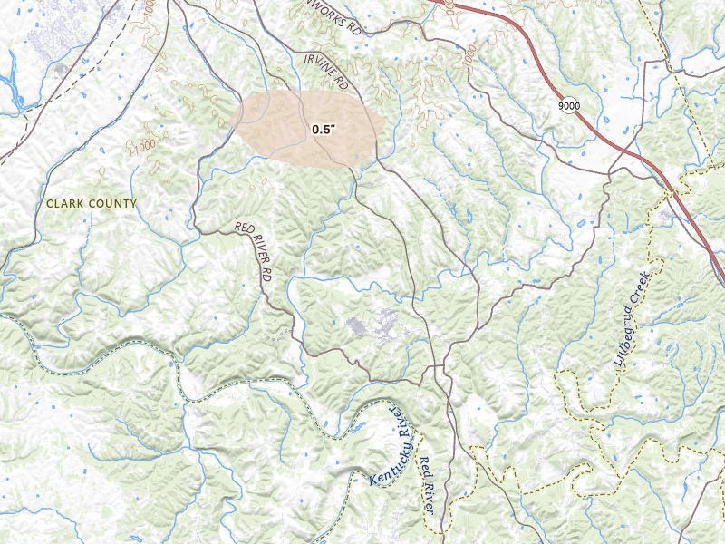 Radar-estimated hail-size map of the storm over Winchester, KY