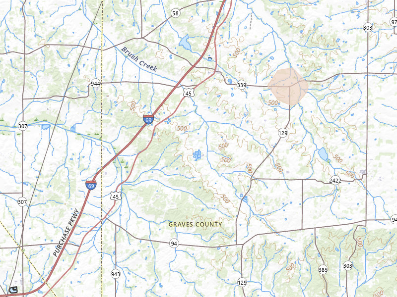 Radar-estimated hail-size map of the storm over Wingo, KY on Jul 5, 2026