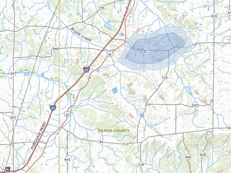 NEXRAD radar-signature map of the hail storm over Wingo, KY on Jul 5, 2026