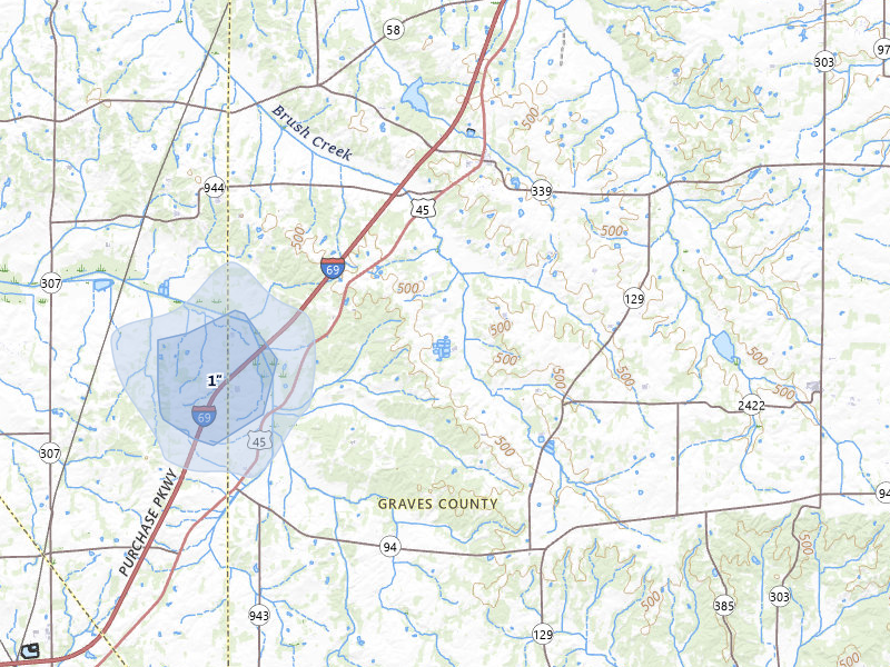 NEXRAD radar-signature map of the hail storm over Wingo, KY on Jul 8, 2026