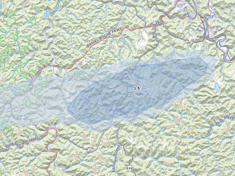 NEXRAD radar-signature map of the hail storm over Wooton, KY on Apr 1, 2026