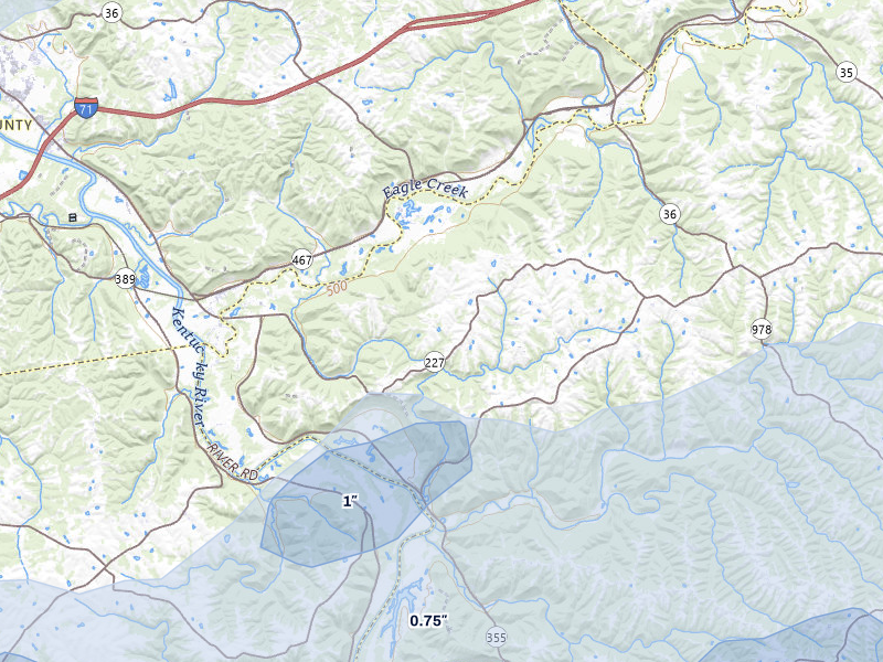NEXRAD radar-signature map of the hail storm over Worthville, KY on May 16, 2026