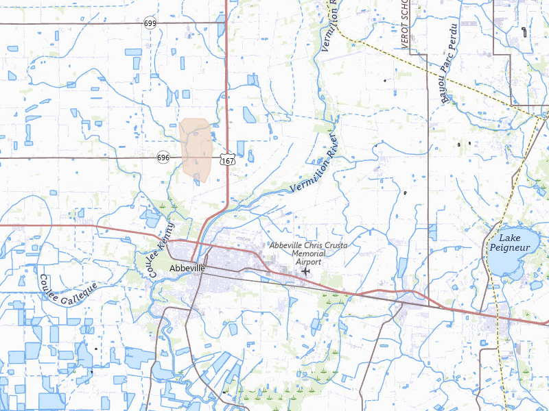 Radar-estimated hail-size map of the storm over Abbeville, LA on Aug 4, 2026