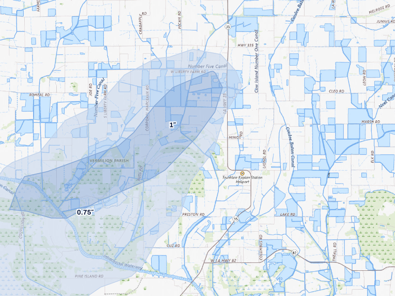 NEXRAD radar-signature map of the hail storm over Abbeville, LA on Sep 21, 2026
