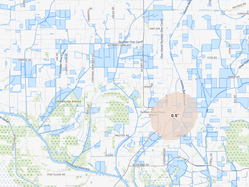 Radar-estimated hail-size map of the storm over Abbeville, LA