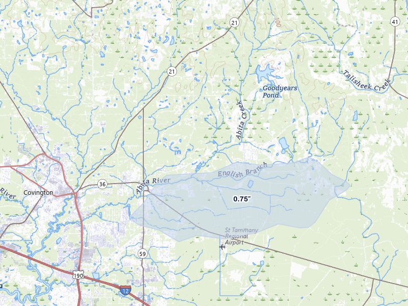 NEXRAD radar-signature map of the hail storm over Abita Springs, LA on Jul 11, 2026