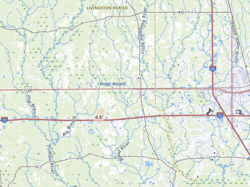 Radar-estimated hail-size map of the storm over Albany, LA on Mar 7, 2026
