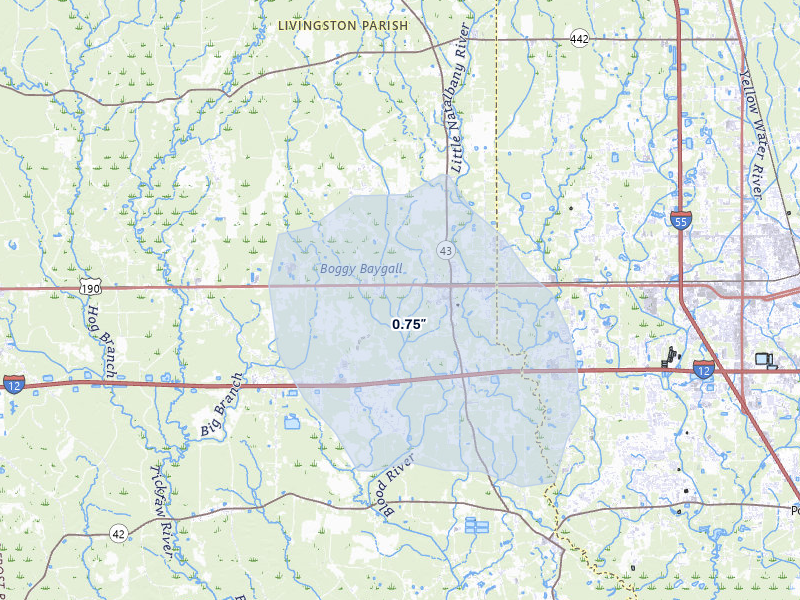 NEXRAD radar-signature map of the hail over Albany, LA