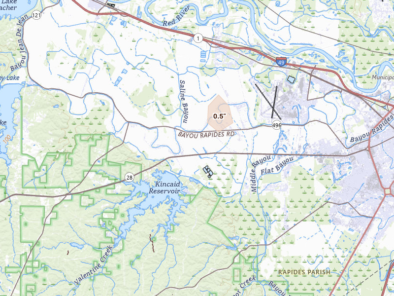 Radar-estimated hail-size map of the storm over Alexandria, LA on May 10, 2026