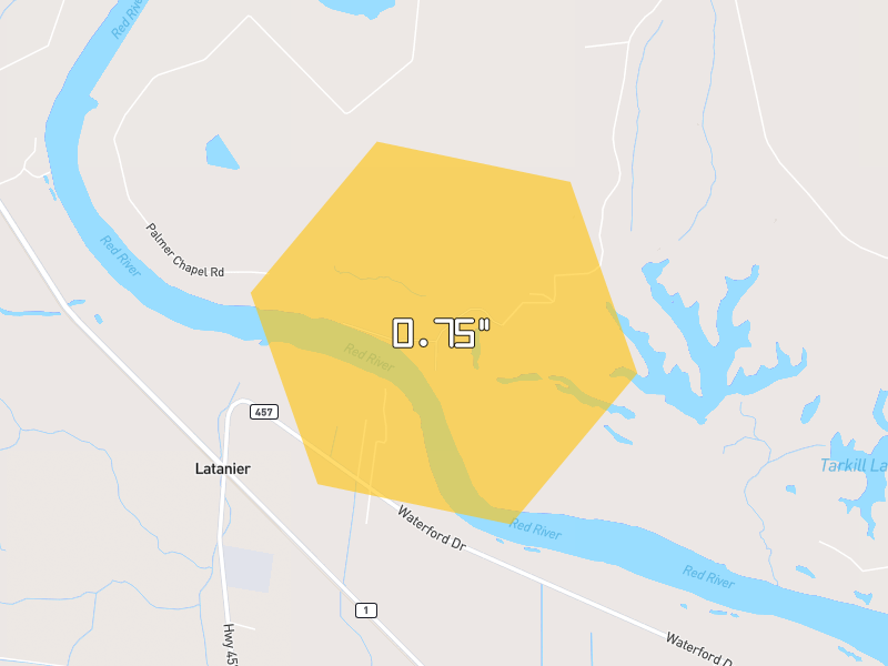 Hail map of Alexandria, LA on Jun 2, 2026, hail up to 0.75"