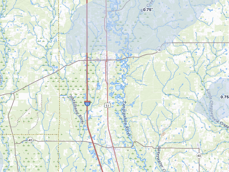 NEXRAD radar-signature map of the hail storm over Amite, LA on Mar 7, 2026