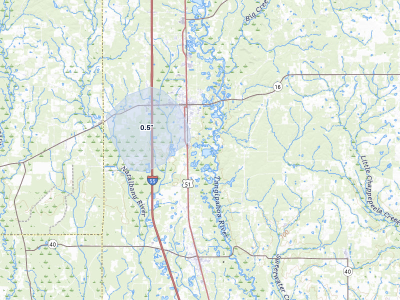 NEXRAD radar-signature map of the hail over Amite, LA