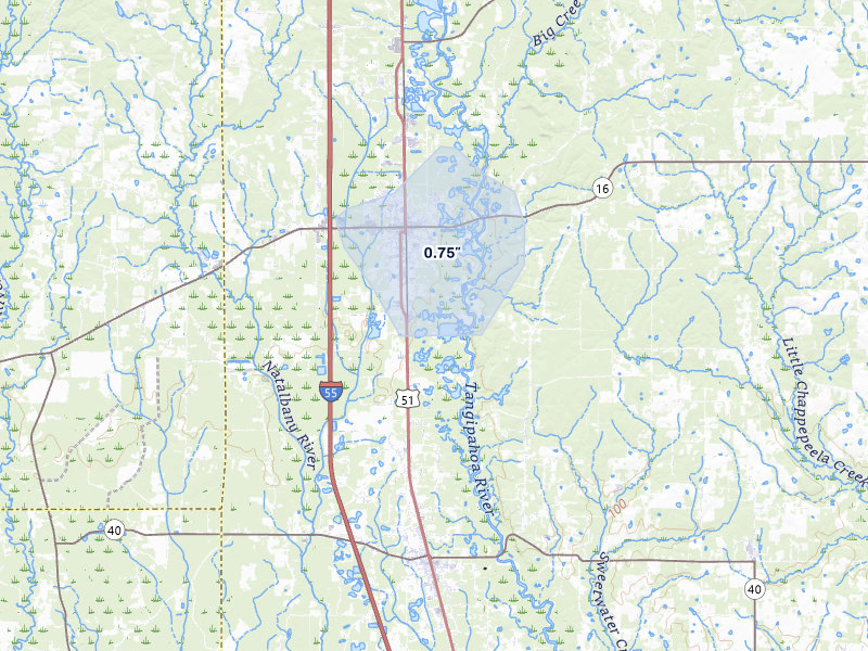 NEXRAD radar-signature map of the hail over Amite, LA
