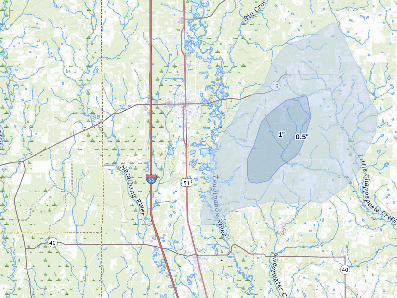 NEXRAD radar-signature map of the hail storm over Amite, LA on Jul 6, 2026