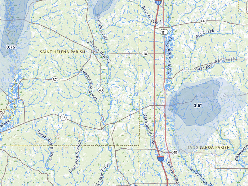 NEXRAD radar-signature map of the hail storm over Amite, LA on Aug 17, 2026
