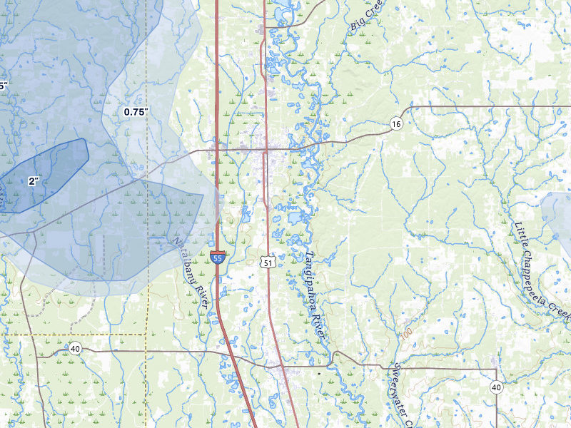 NEXRAD radar-signature map of the hail storm over Amite, LA on Aug 21, 2026