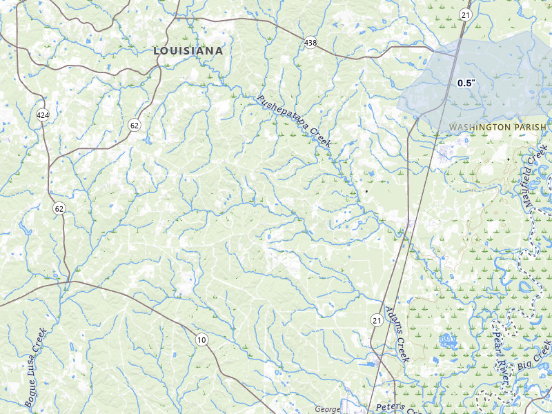 NEXRAD radar-signature map of the hail storm over Angie, LA on May 6, 2026
